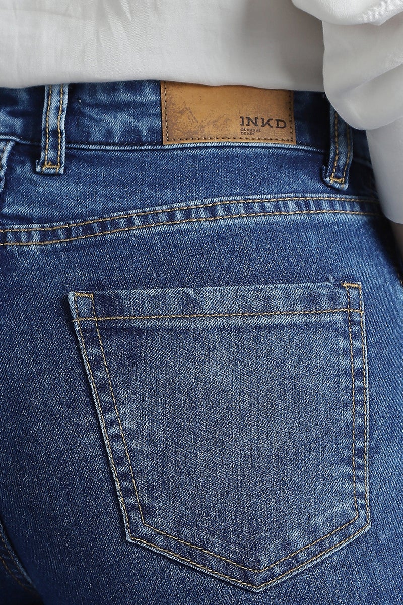 inkd جينز نسائي مستقيم - متوسط الارتفاع | مزيج القطن | قماش قابل للتمدد | تصميم كلاسيك 5 بوكت - Image 3